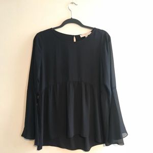 LOFT navy bell sleeve woven